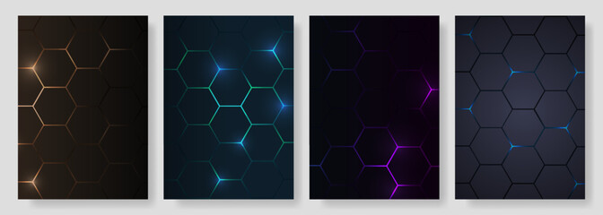 Wall Mural - hexagon technology dark honeycomb abstract background vector set.
