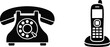 © Creative Minds - Telephone icon set, vintage rotary and modern cordless phones, vector illustration of communication devices, CAD line art design elements