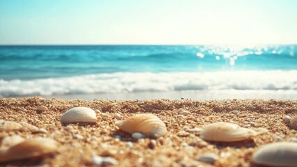 Wall Mural - a peaceful scene of a sandy beach with shells scattered about, backed by the vast ocean