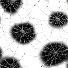 Canvas Print - Cobweb design monochrome seamless pattern. Spiderweb texture. Insect tangled thread white background and black lines. Halloween decorative textile, wallpaper, wrapping paper vector design