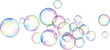 © SunwArt - Group of iridescent soap bubbles floating and overlapping against a clean white background.
