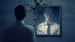 © Musayyab - Man looking into cracked mirror with younger version inside lost dreams