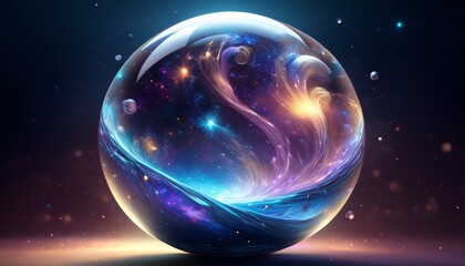 Wall Mural - floating 3d crystal orb with swirling galaxies inside generative ai
