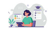 © David - Hispanic female adult using tablet for online learning and job applications. Vector illustration