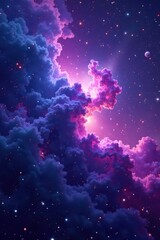 Wall Mural - Dreamy purple and blue nebula swirls, asymmetrical cosmic dust clouds , fantasy, design