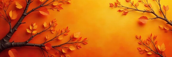 Wall Mural - Abstract orange textured backdrop with interwoven leaves and branches , summer, plant, warm