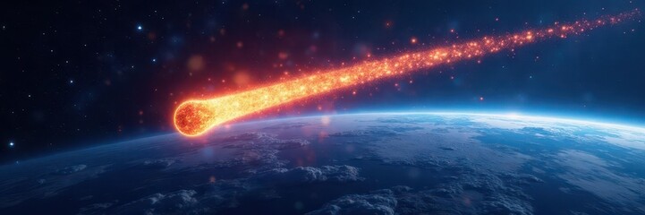 Wall Mural - Comet streaks across night sky near Earth, leaving glowing tail , beautiful, energy