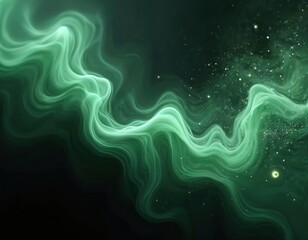 Wall Mural - abstract green smoke swirls, glitters on black background. design concept features motion texture fl
