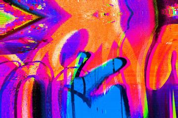 Wall Mural - vibrant glitch art with neon orange, blue, purple hues. y2k style, psychedelic, trippy distortion. d
