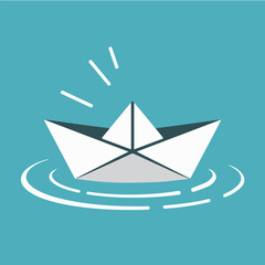 Wall Mural - clean and modern vector paper boat floating origami vector illustration on water surface art