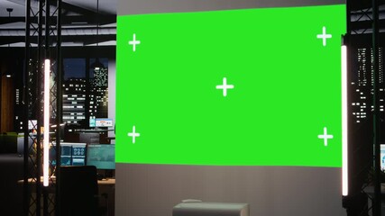 Poster - Empty business space showing dark office with isolated display late at night, digital display of graphs and performance metrics creating a strategic management progress. Administration.