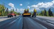 © Georgii - Workers Pave a Highway with Machinery on a Sunny Day Outdoors
