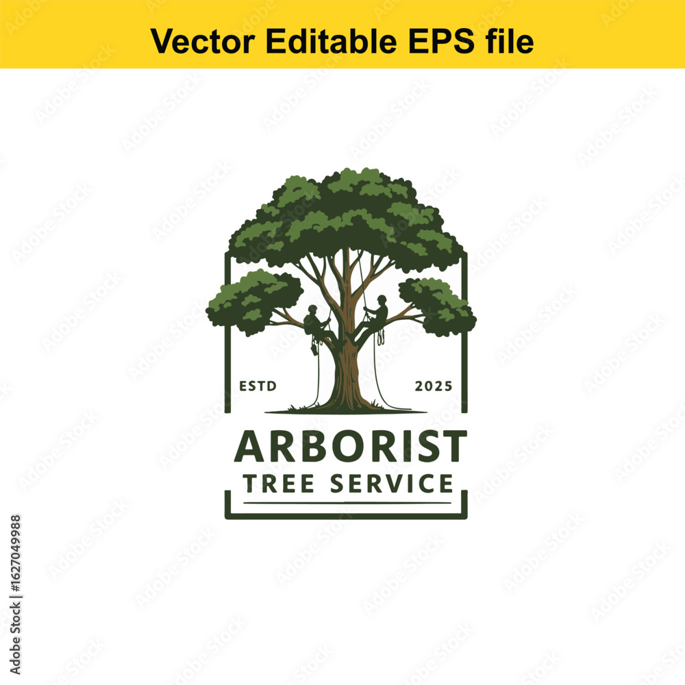 Vector art of arborist tree service logo with climbers isolated on ...
