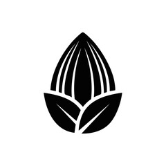 Poster - Minimalist graphic of a whole almond seed with leaves symbol for healthy vegan and organic food products