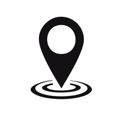 Poster - Black location map pin with concentric circle target, representing position and destination