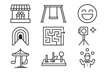 Wall Mural - playtime, leisure outline icon set. fun, recreation symbols in line art style