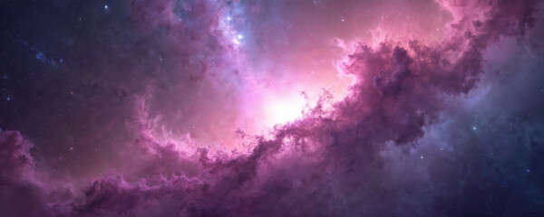 Wall Mural - Close-up wallpaper of nebula with intricate textures, vibrant pink, purple, blue, green colors. High definition space gas clouds, stars create stunning cosmic background for science, astronomy,
