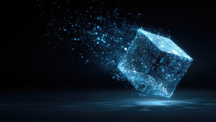 Floating digital cube, light trails