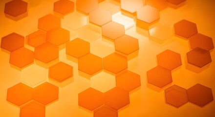 Poster - Vibrant orange hexagon pattern with a geometric design against a bright background, creating a dynamic and modern visual.
