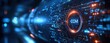 © lucky - Futuristic digital interface with glowing neon blue and orange circuit patterns and a central circular element displaying the letters CCM, conveying advanced technology and innovation