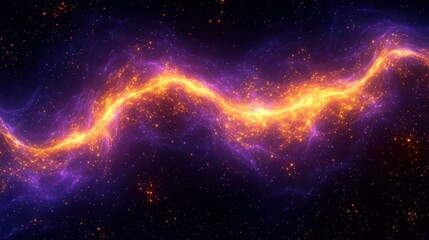 Wall Mural - Bright glowing orange and purple cosmic nebula with swirling patterns and scattered stars in deep space