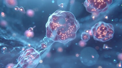 Wall Mural - microscopic view of human cells. floating particles add to the dynamic, scientific aesthetic, sugges