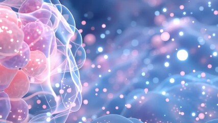 Wall Mural - microscopic view of human cells. floating particles add to the dynamic, scientific aesthetic, sugges