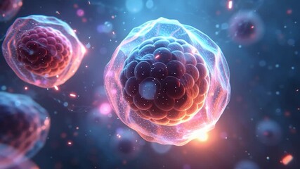 Wall Mural - microscopic view of human cells. floating particles add to the dynamic, scientific aesthetic, sugges