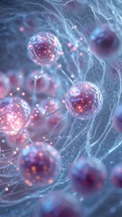 Wall Mural - vertical video microscopic view of human cells. floating particles add to the dynamic, scientific ae