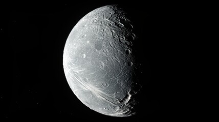 Wall Mural - This image shows Ariel, one of the major moons of Uranus. Its surface is a captivating mix of heavily cratered older terrain and smoother, younger plains.