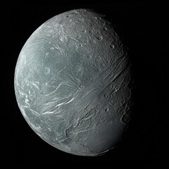 Wall Mural - This image shows Ariel, one of the major moons of Uranus. Its surface is a captivating mix of heavily cratered older terrain and smoother, younger plains.