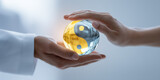 Doctor and patient protecting crystal ball with yin yang symbol