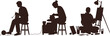 © Md Rofequl Islam - Silhouette of people doing creative activities, knitting, pottery, painting, sitting on stool, working on crafts, isolated on white background