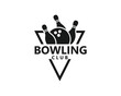 © panen arto - creative bowling logo, bowling ball and pins inside a triangle, black and white logo design inspiration