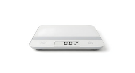 Sleek white digital kitchen scale displays zero weight.