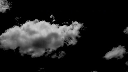 Wall Mural - Time-lapse of separate white clouds on a black background shows real clouds.
