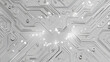 © suldev - Abstract AI circuit board background. Technology connected white lines with electronics elements on tech bg. Computer motherboard with chip, and semiconductor. Elegant gray digital vector illustration
