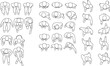 © Moncia - CAD Drawings. Set people outlines isolated on grey background. Sitting, Standing, walking. Top view. Vector illustration.