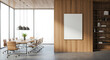 © Rahain - Elegant modern boardroom with a prominent wooden feature wall and a large customizable frame.