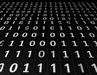 a grid of binary code stretches to the horizon, creating a digital landscape