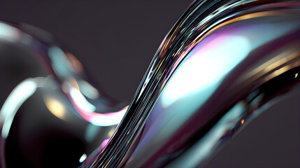 Wall Mural - abstract iridescent shape, dark background design, 3d render stock illustration