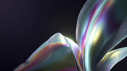 Wall Mural - abstract iridescent shape, dark background design, 3d render stock illustration