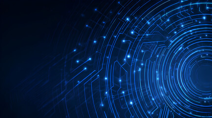 Canvas Print - abstract tech background. thin line circuit circle wires in blue on technology futuristic bg. artifi