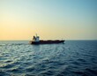 © Na - Cargo Ship Sunset Tranquil Ocean