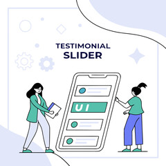 illustrating a user interface design for a testimonial slider component on a mobile device with two 