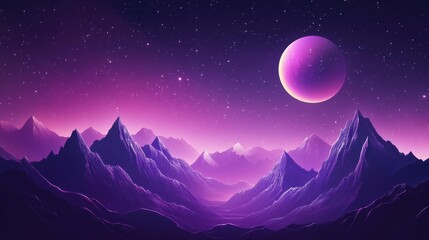 Wall Mural - serene moonlit mountains under a starry sky at night
