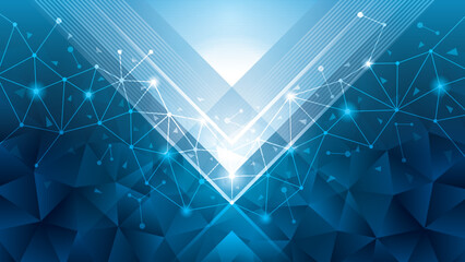 Wall Mural - Modern Digital Technology Futuristic Line and Dot Triangle Background. Abstract Geometric Blue triangles polygon background. Creative ideas for business presentations