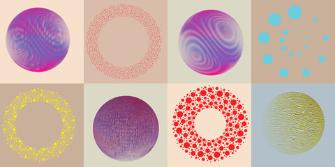 Poster - Lines and dots in Circle Form .Rotate rounded shape Vector .Rotating dots form a circle .Rotating and linear design element . Various lines forming round shape . Abstract Geometric line art 