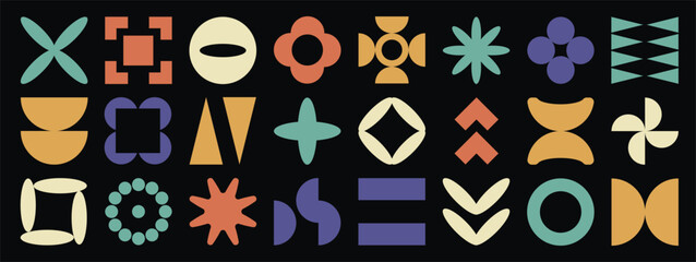 Poster - Abstract geometric shapes element vector set. Collection of contemporary figure, flower, star, geometric different. Design element perfect for banner, prints, stickers, decor, icon.