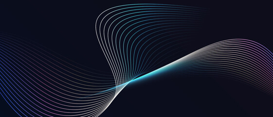 Abstract colorful curved wave lines on dark background